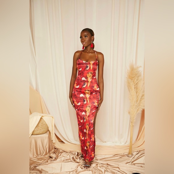 Rendoll Lagos Red Side-slit dress - Picture 1 of 5